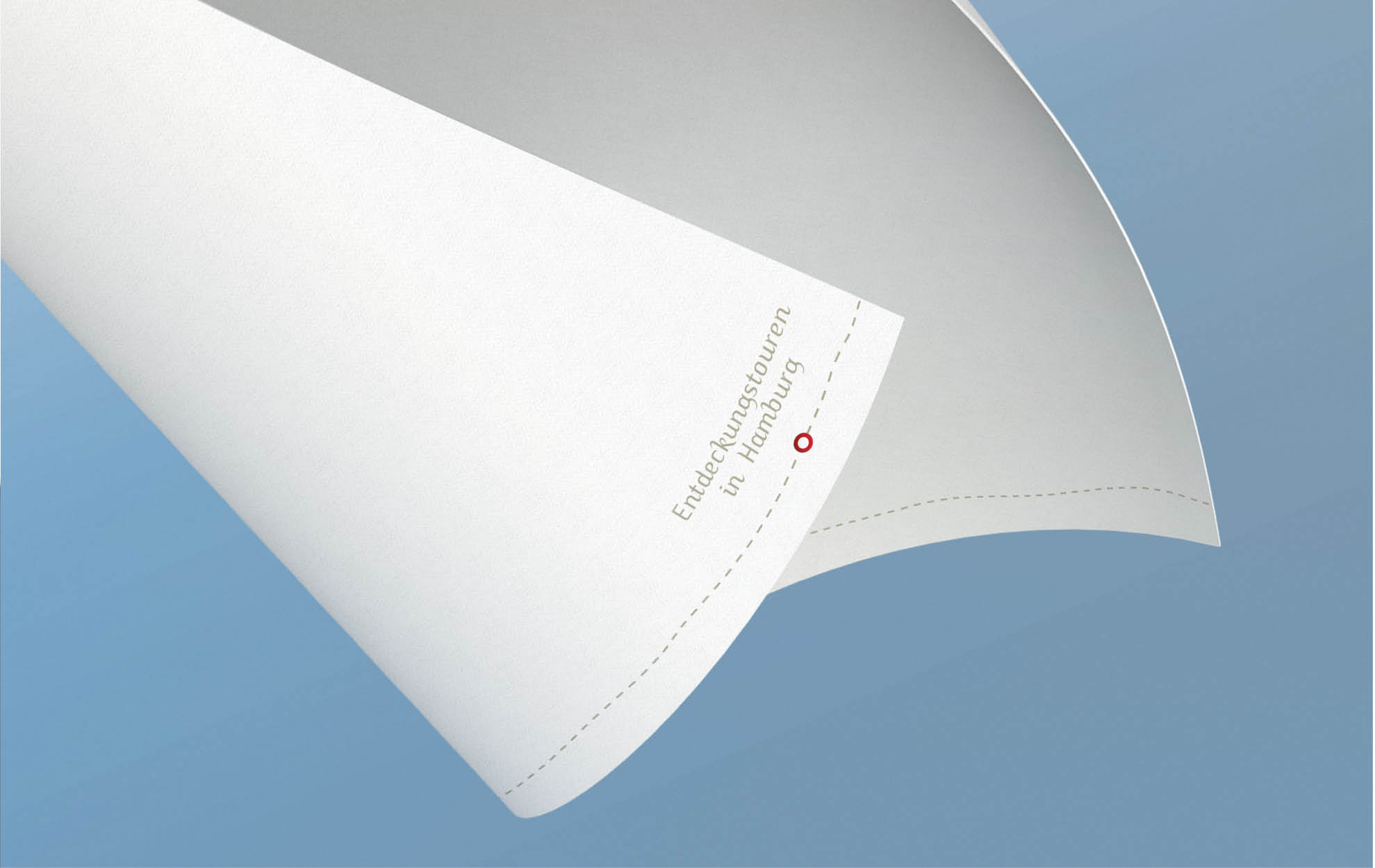 Anhaltspunkt Hamburg – Briefpapier im Detail Detailaufnahme des Briefpapiers von Anhaltspunkt Hamburg mit feiner Liniengrafik und Text „Entdeckungstouren in Hamburg“.