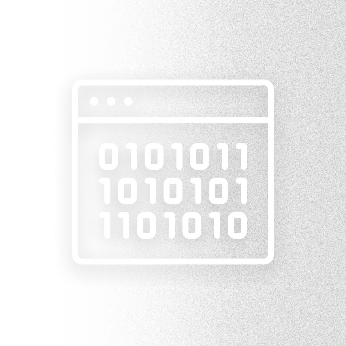 Symbolgrafik eines Browserfensters mit Binärcode als Darstellung für Webentwicklung und Programmierung.